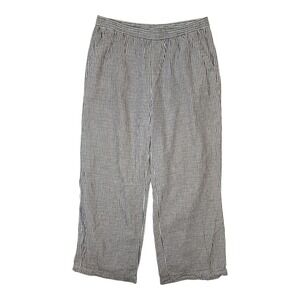 Old Navy Pants Size XL Tall Gray White Striped Linen Cotton Blend Pull On Beachy
